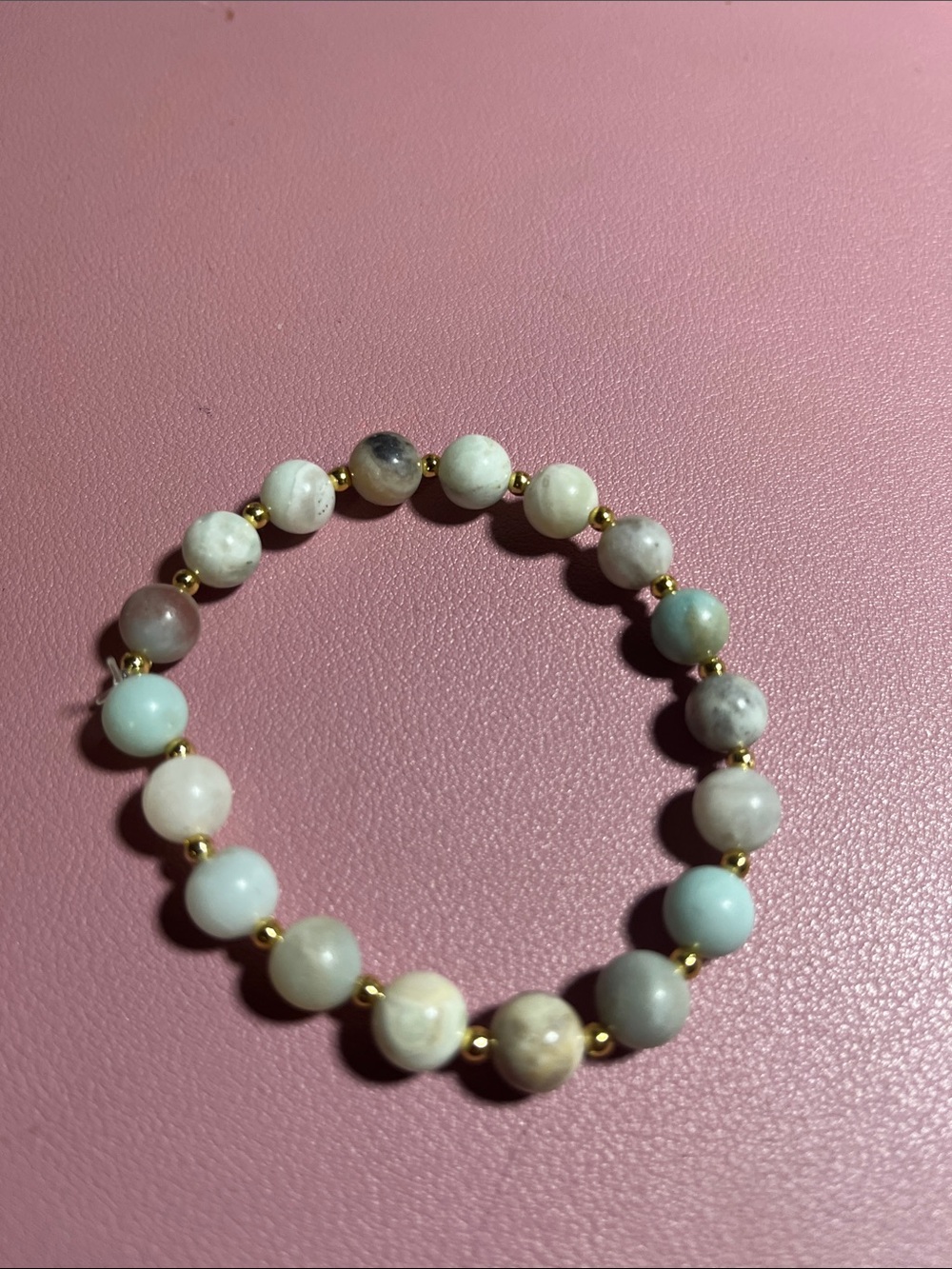 Natural Amazonite Beaded Stretch Bracelet with Gold Accents - Pastel Multi